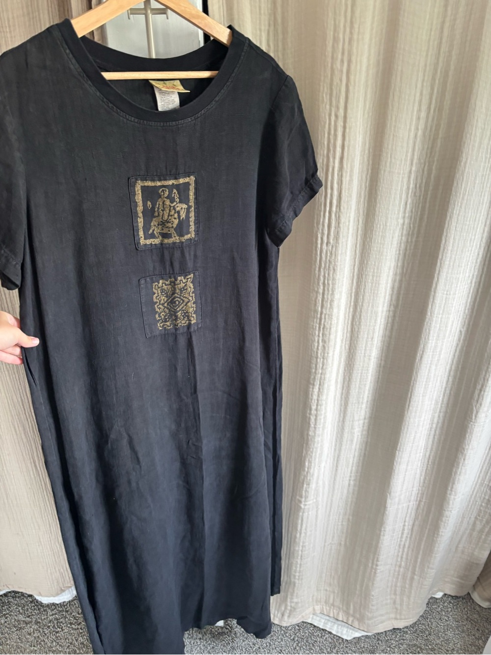 Vintage Blue Cactus Linen Maxi Dress- Large - Picture 6 of 10